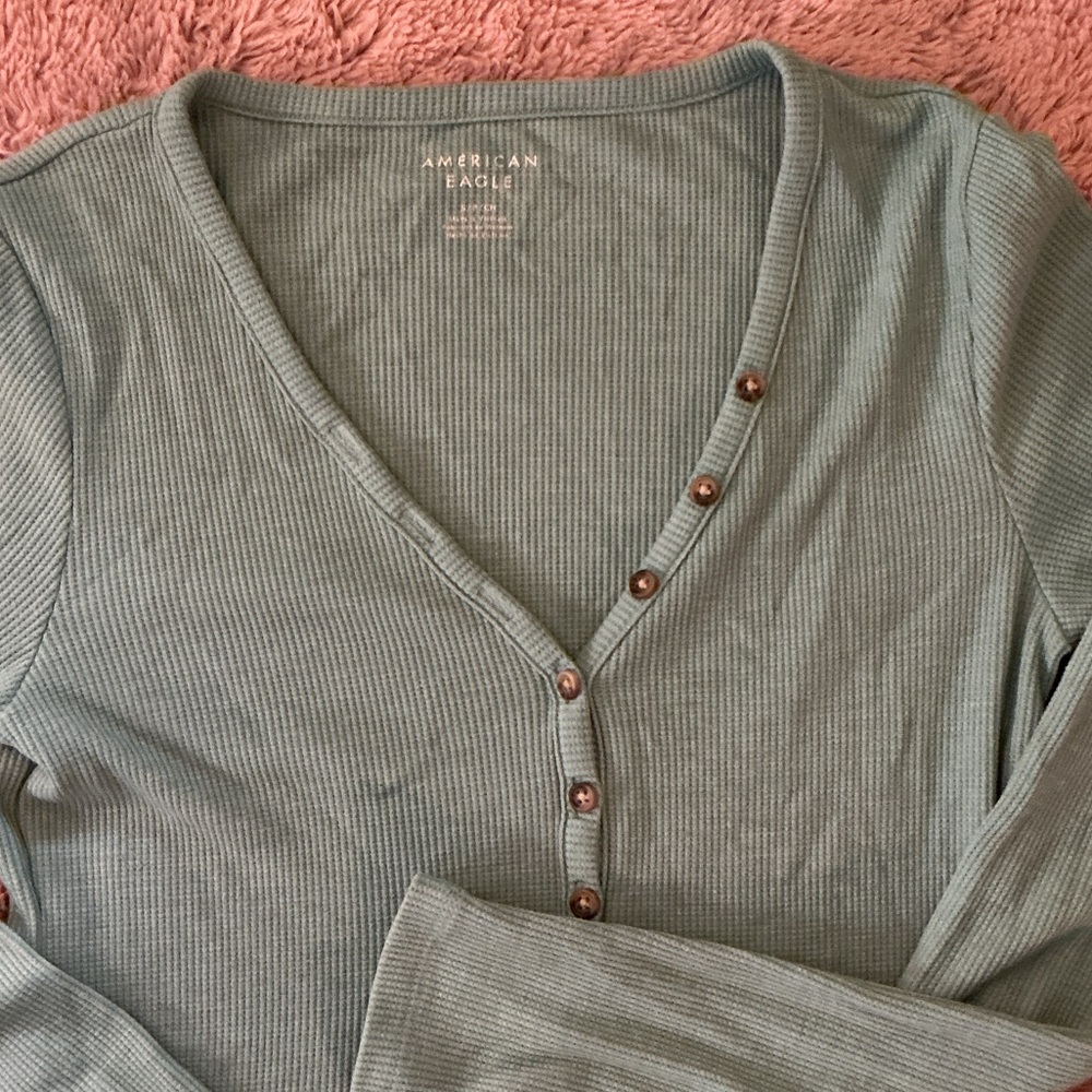 American Eagle Teal Ribbed Long Sleeve Top